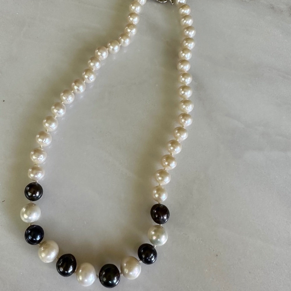 White/Black Freshwater Pearl Necklace, Brand New, Never Worn
